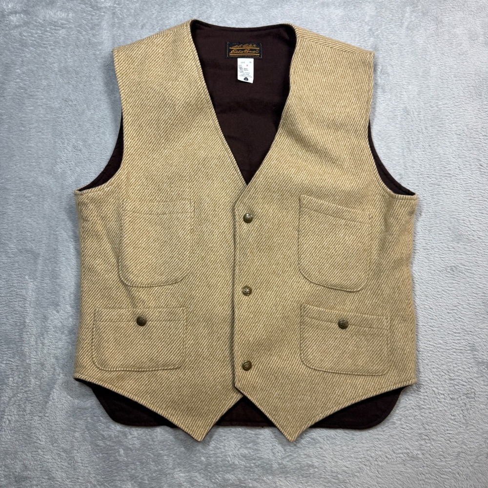 Vintage Eddie Bauer Wool Blend Vest Mens M Tan Brown Tweed Gorpcore USA 80s